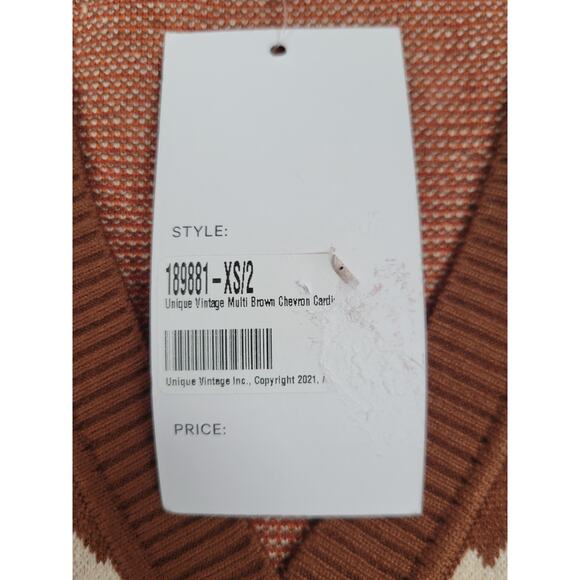 NWT Unique Vintage Retro Boho‎ Multi Brown Chevron Cardigan Sweater Womens XS/2 - Picture 6 of 9